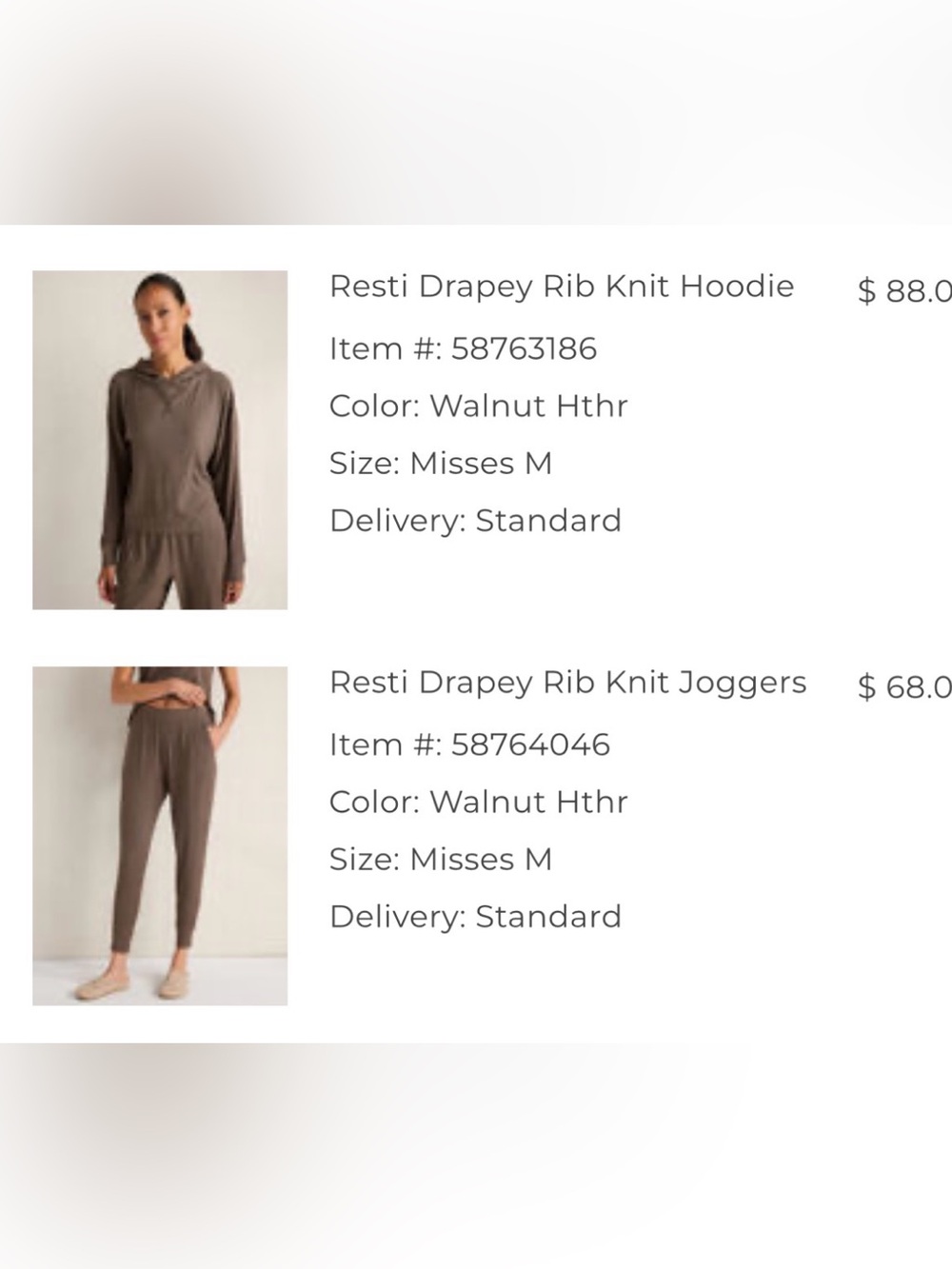 Talbots/ haven well within Resti Drapey Rib Knit Hoodie and jogger set walnut he